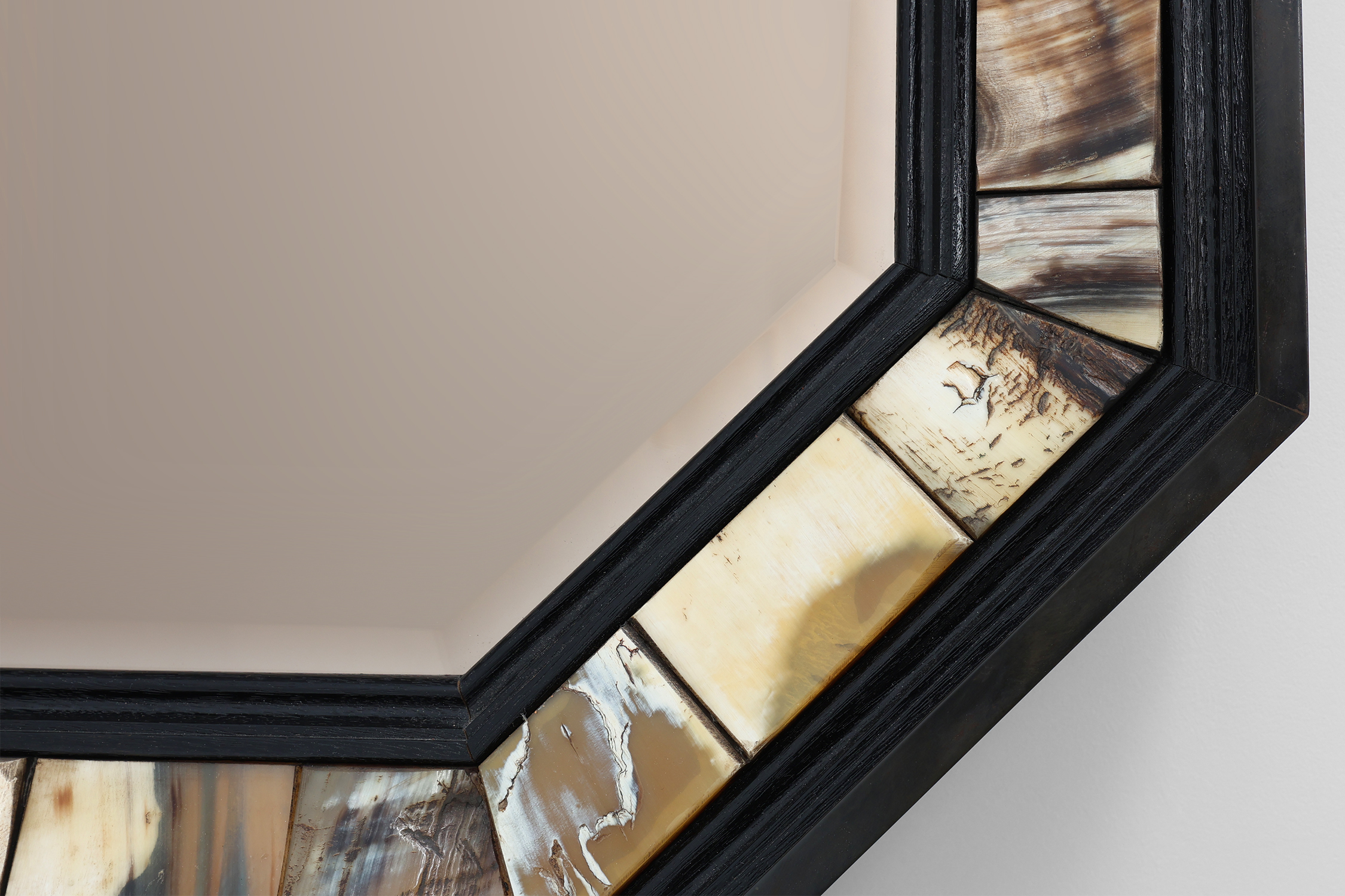 Brass and horn octagonal mirror with horn by Anthony Redmile, UK ca. 1980thumbnail